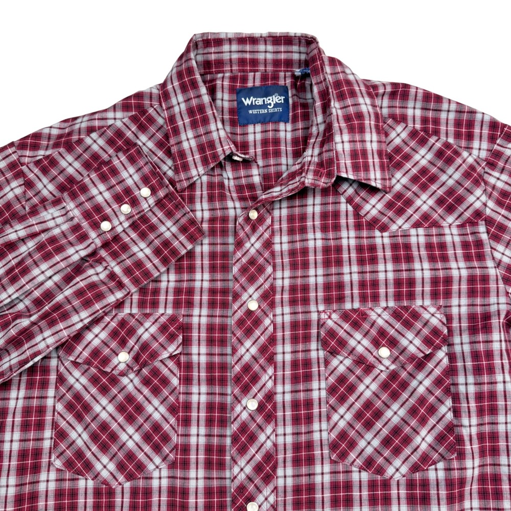 Wrangler Western Shirts Mens LT Red‎ Plaid Long Sleeve Pearl Snap Button Down